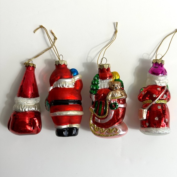 Blown Glass Santa Christmas Ornaments Set of 4 Vintage Style - Picture 5 of 8